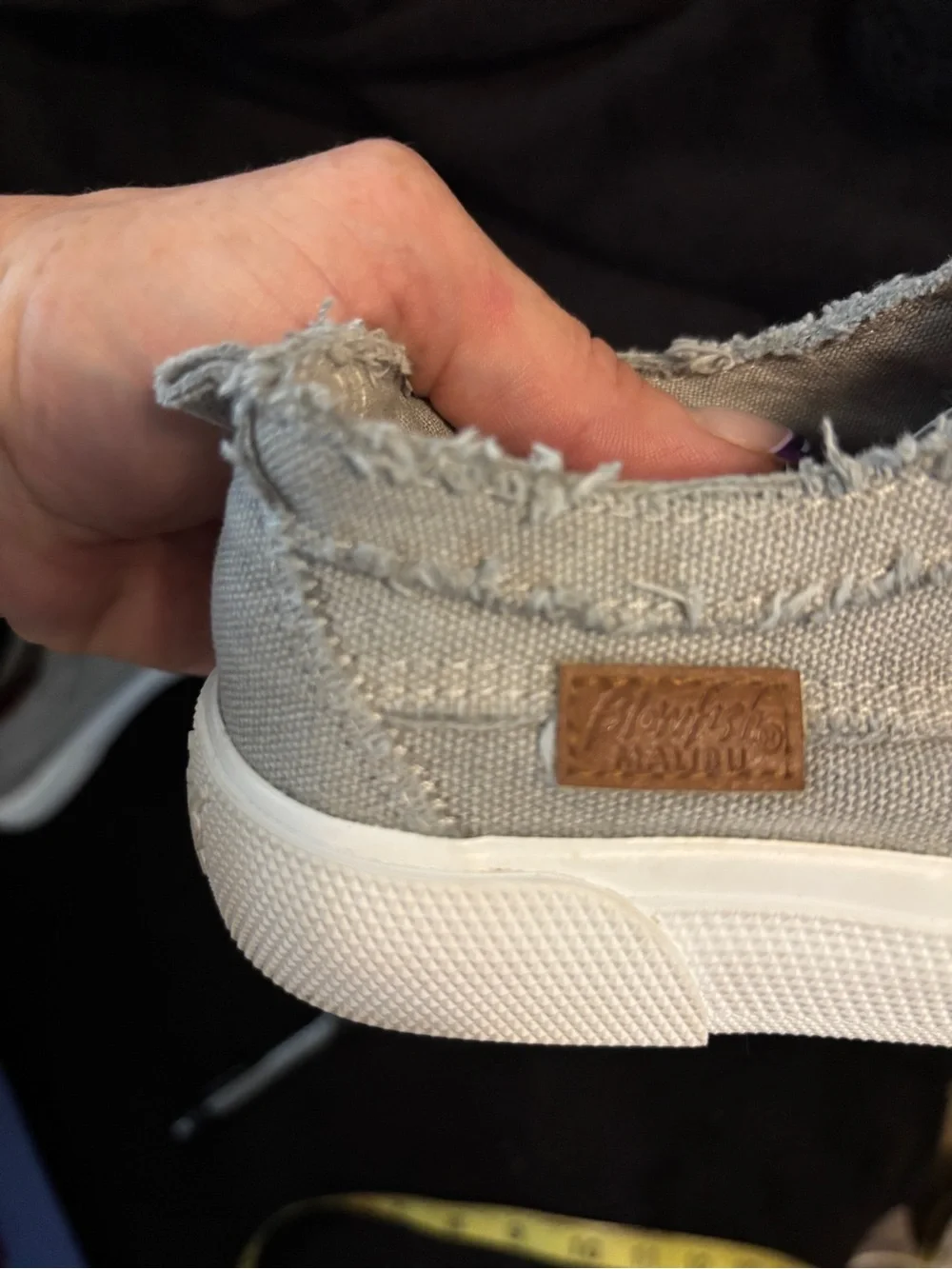 Kids Slip-On Frayed Canvas Sneakers in Gray